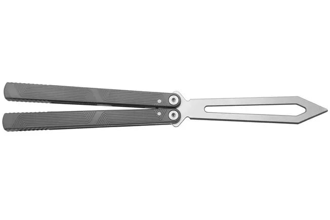 FLYTANIUM ZENITH 2.0 BALISONG TRAINER FLY1385GGS – STONEWASHED BLADE – GUNMETAL GRAY ALUMINUM HANDLE - MADE IN CHINA