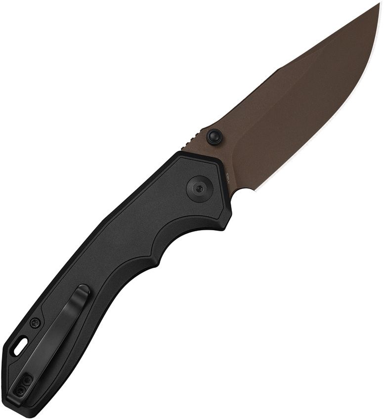 CIVIVI KNIVES ELITE BROVA TOP LINER LOCK FOLDING KNIFE 3.41" S35VN DARK BROWN STONEWASHED CLIP POINT BLADE, BLACK CHAMFERED ALUMINUM HANDLES, REVERSIBLE CLIP - CE25093-2