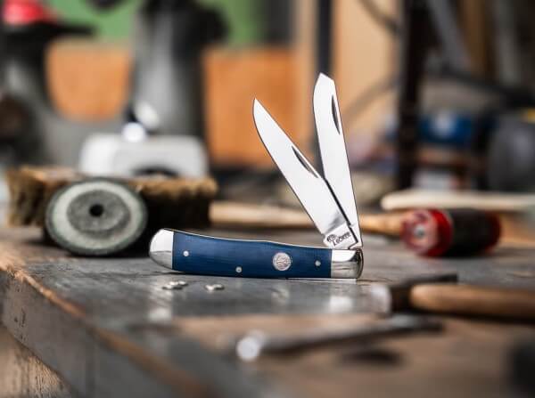 Boker Traditional Series 2.0 Trapper, Denim Canvas Micarta Handles with Nickel Silver Bolsters, D2 Blade 4.25" Closed, Slipjoint (non-locking) - 110887