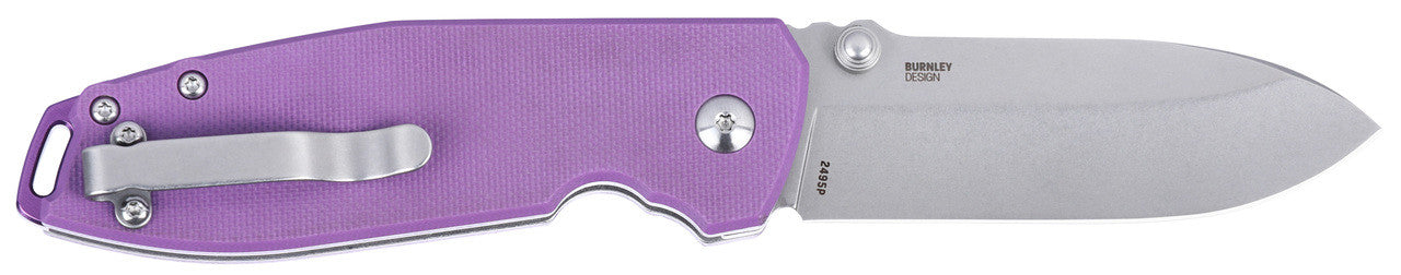 COLUMBIA RIVER CRKT 2495P LUCAS BURNLEY SQUID XM BUTTON LOCK FOLDING KNIFE 2.95" 14C28N STONEWASH DROP POINT BLADE, VIOLET G10 HANDLES