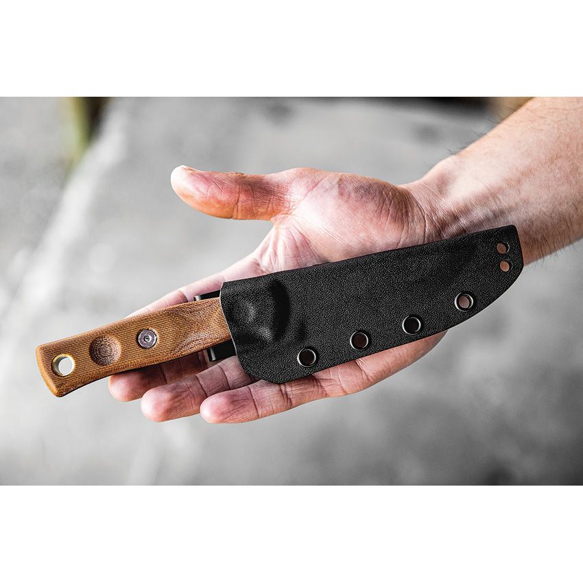 TOPS MBROS-01 FIELDCRAFT 3.5 1095HC STEEL MICARTA HANDLE FIXED BLADE KNIFE WITH KYDEX SHEATH.
