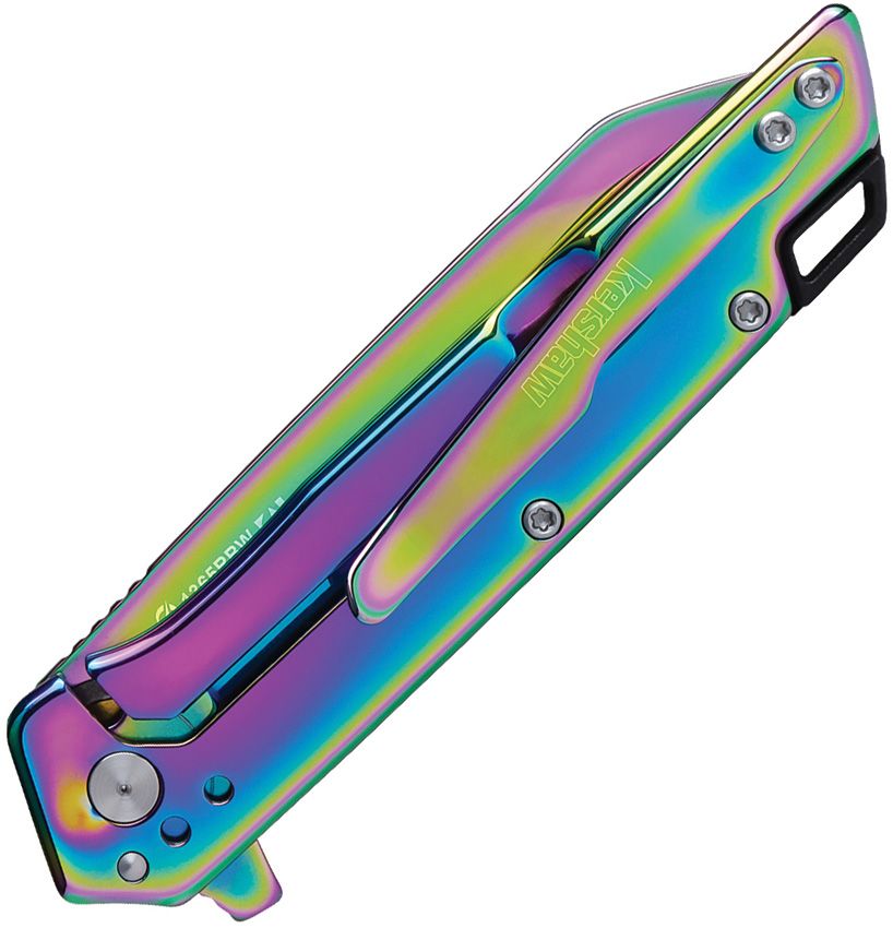 KERSHAW 1365RBW MISDIRECT FRAME LOCK ASSISTED FLIPPER KNIFE 3" RAINBOW PVD REVERSE TANTO BLADE AND STAINLESS STEEL HANDLES