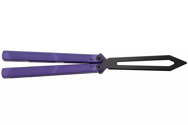 FLYTANIUM ZENITH 2.0 BALISONG TRAINER FLY1385UVB – BLACK COATED BLADE – ULTRAVIOLET ALUMINUM HANDLE - MADE IN CHINA