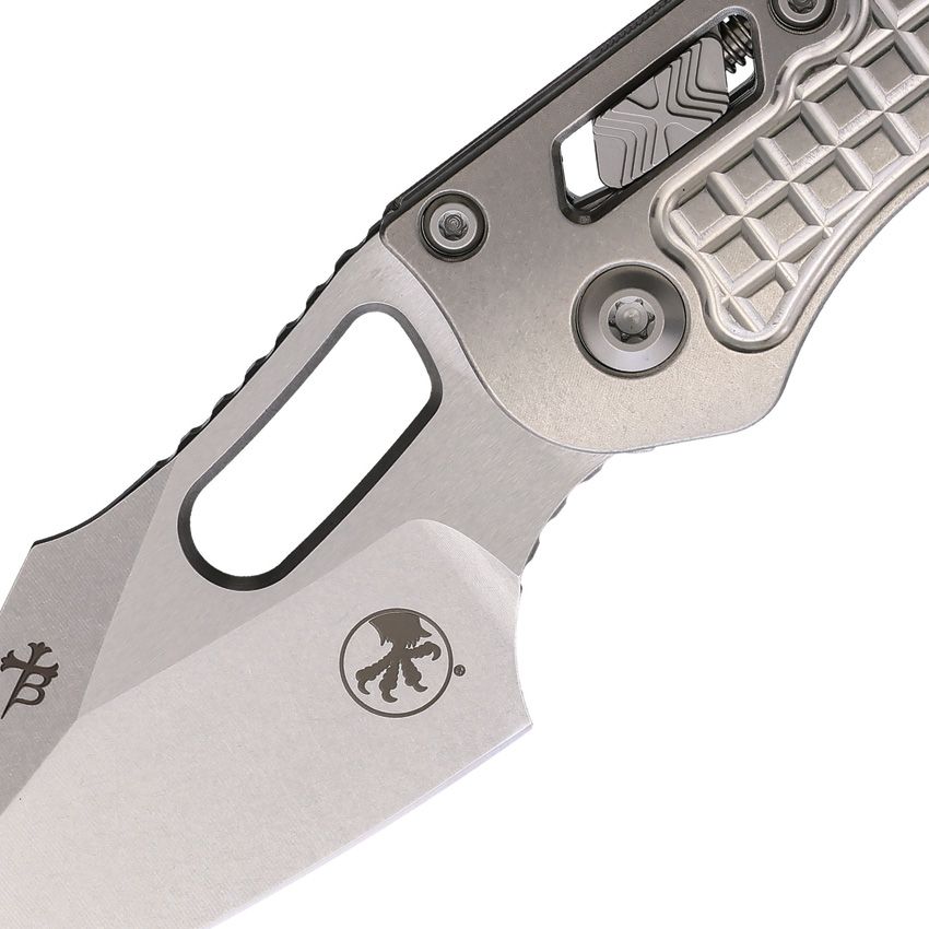 MICROTECH MCT169RL10FRMS1 MARF SELECT M-STITCH MINI STITCH M390MK STEEL STONEWASH TI FRAG HANDLE FOLDING KNIFE.