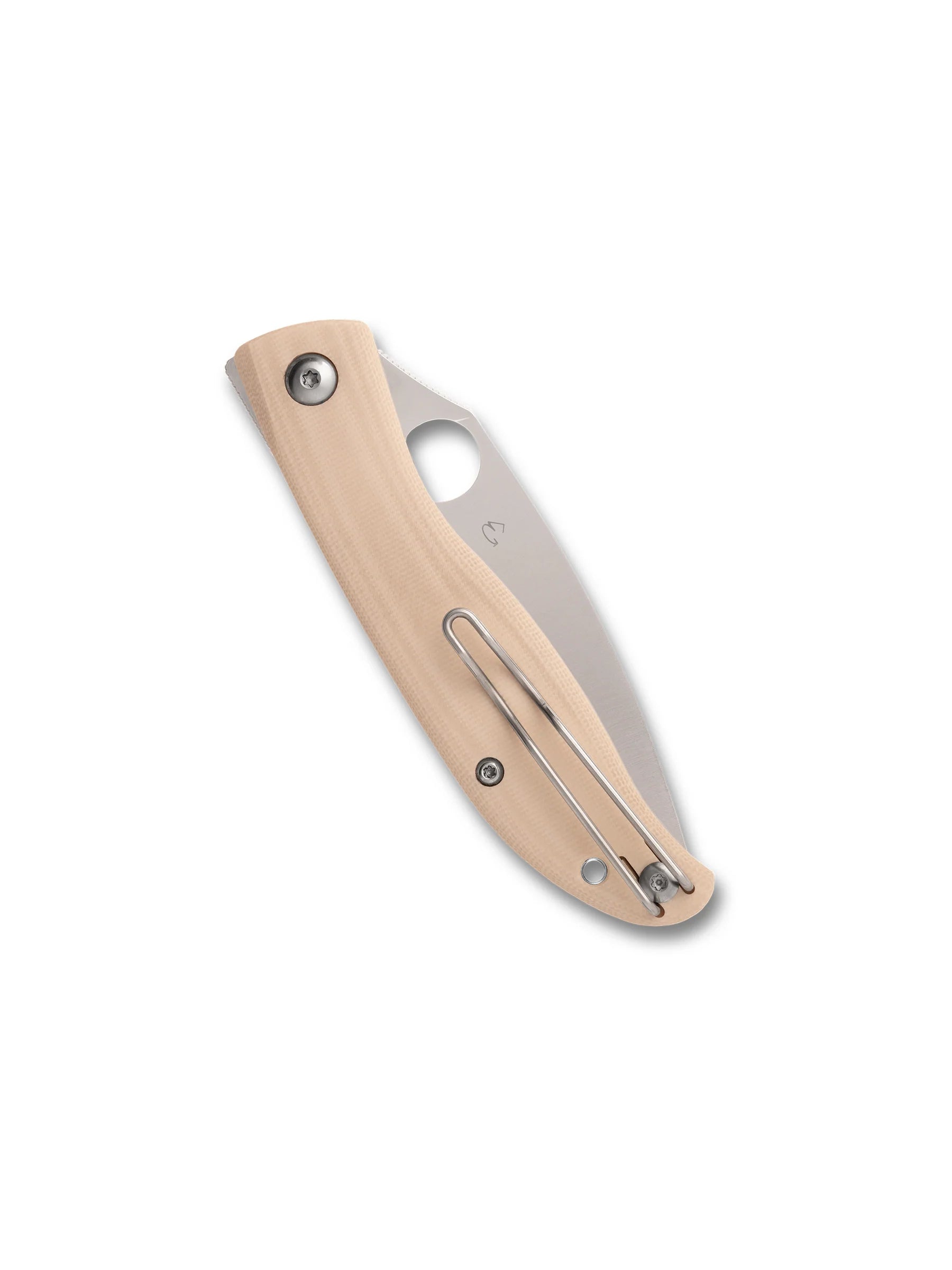 SPYDERCO MANTRA 4 LINER LOCK FRONT FLIPPER KNIFE 3.34" SATIN LEAF-SHAPED PLAIN BLADE, SMOOTH WHITE G10 HANDLES, REVERSIBLE WIRE CLIP - C274GWP
