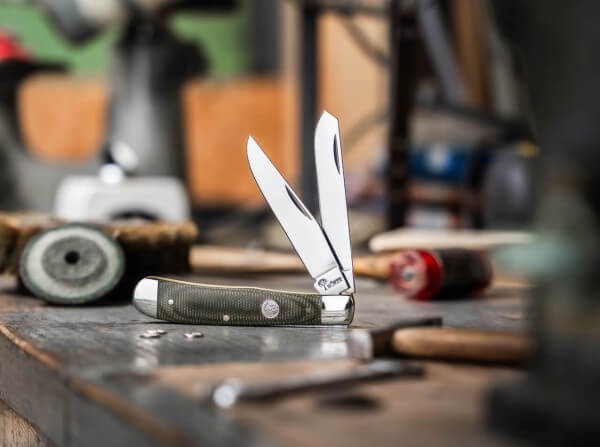 Boker Traditional Series 2.0 Trapper, Green Canvas Micarta Handles with Nickel Silver Bolsters, D2 Blade 4.25" Closed, Slipjoint (non-locking) - 110888