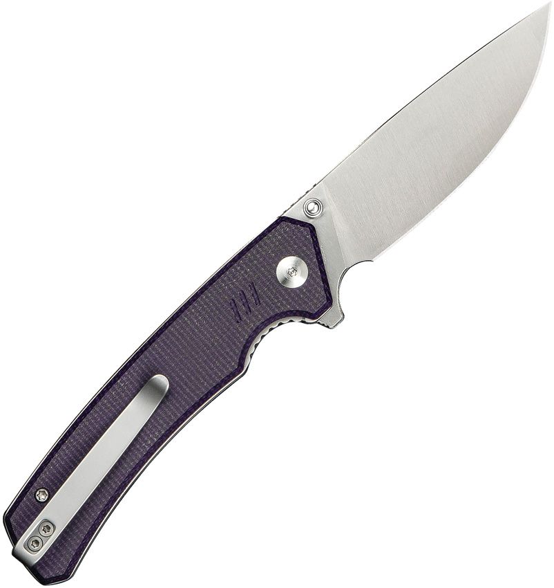 CIVIVI KNIVES MERIT LINER LOCK FLIPPER KNIFE 3.28" 14C28N SATIN DROP POINT BLADE, PURPLE CANVAS MICARTA HANDLES, REVERSIBLE CLIP - C24012-3