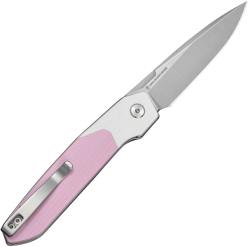 CIVIVI KNIVES RAFAL BRZESKI BRR15 LIGHT LINER LOCK FLIPPER KNIFE 3.2" NITRO-V SATIN DROP POINT BLADE, POWDER PINK G10 HANDLES WITH WHITE G10 BOLSTERS, REVERSIBLE CLIP - C25063-3