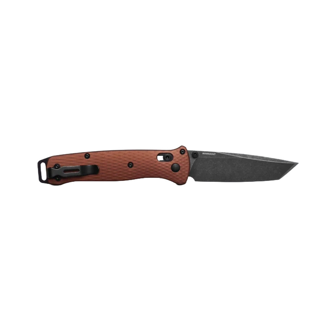 BENCHMADE BAILOUT AXIS FOLDING KNIFE 3.38" CPM-MAGNACUT BLACK BATTLEWASH TANTO PLAIN BLADE, BURNT COPPER ALUMINUM HANDLES - 537BK-07