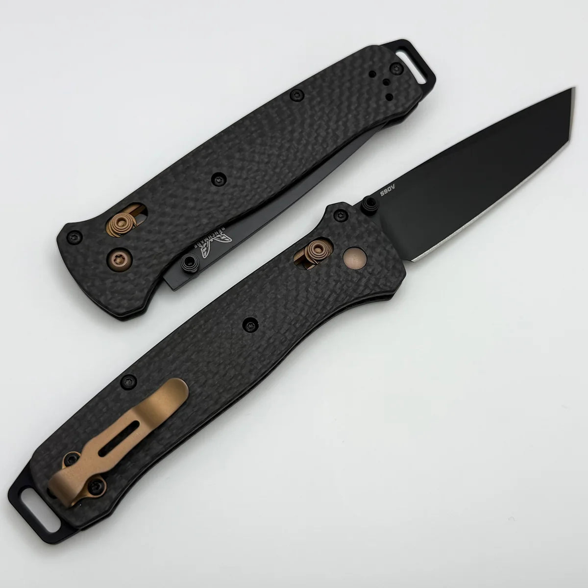 BENCHMADE 537BK-10 BAILOUT CPM S90V STEEL CF HANDLE CERAKOTE TANTO FOLDING KNIFE.