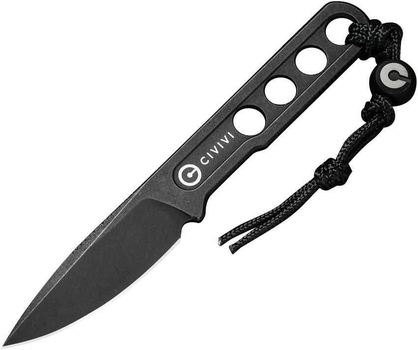 CIVIVI KNIVES OSTAP HEL CIRCULUS POCKET FIXED BLADE KNIFE 1.96" 10CR15COMOV BLACK STONEWASHED BLADE AND SKELETONIZED HANDLE, KYDEX SHEATH - C22012-1