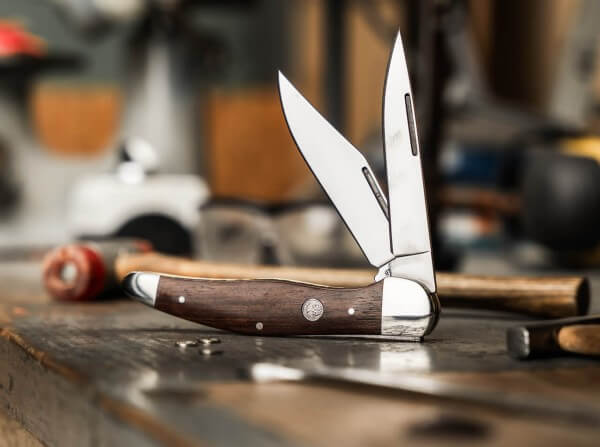 Boker Traditional Series Treebrand Folding Hunter Knife 5.21" Closed, D2 Blades, Rosewood Handles, Leather Sheath, Slipjoint (non-locking) - 110885