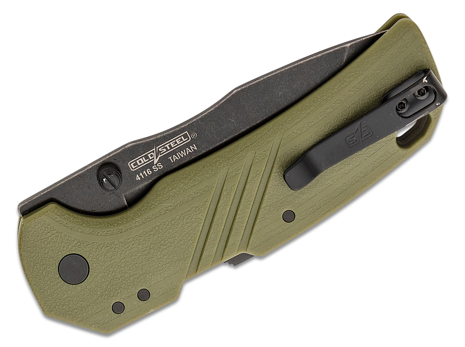 COLD STEEL ENGAGE ATLAS LOCK FOLDING KNIFE 3.125" 4116 BLACK STONEWASHED TANTO BLADE, OD GREEN GFN HANDLES - FL-30DPLT-BGZ