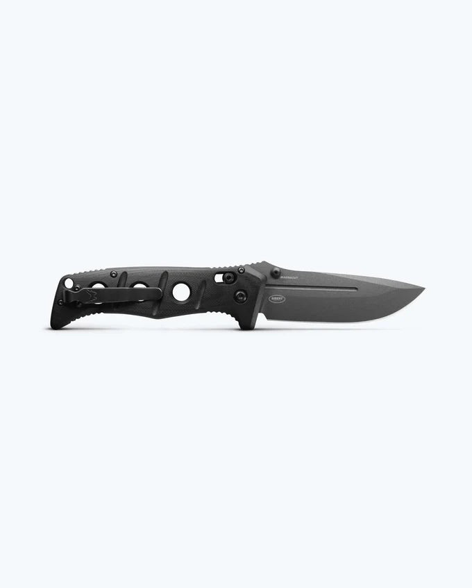 BENCHMADE 275GY-03 SHANE SIBERT ADAMAS FOLDING KNIFE 3.78" MAGNACUT TUNGSTEN GRAY PLAIN DROP POINT BLADE, BLACK G10 HANDLES, BALLISTIC NYLON SHEATH, AXIS/CROSSBAR LOCK