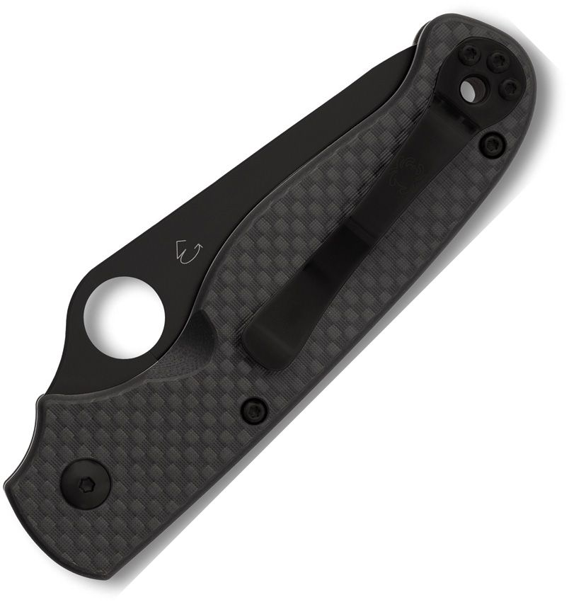 SPYDERCO BUTTONUP BUTTON LOCK FOLDING KNIFE 3.27" BLACK OXIDE MODIFIED CLIP POINT COMBO BLADE, PEEL-PLY CARBON FIBER/G10 LAMINATE HANDLES, REVERSIBLE CLIP - C275CFPSBK