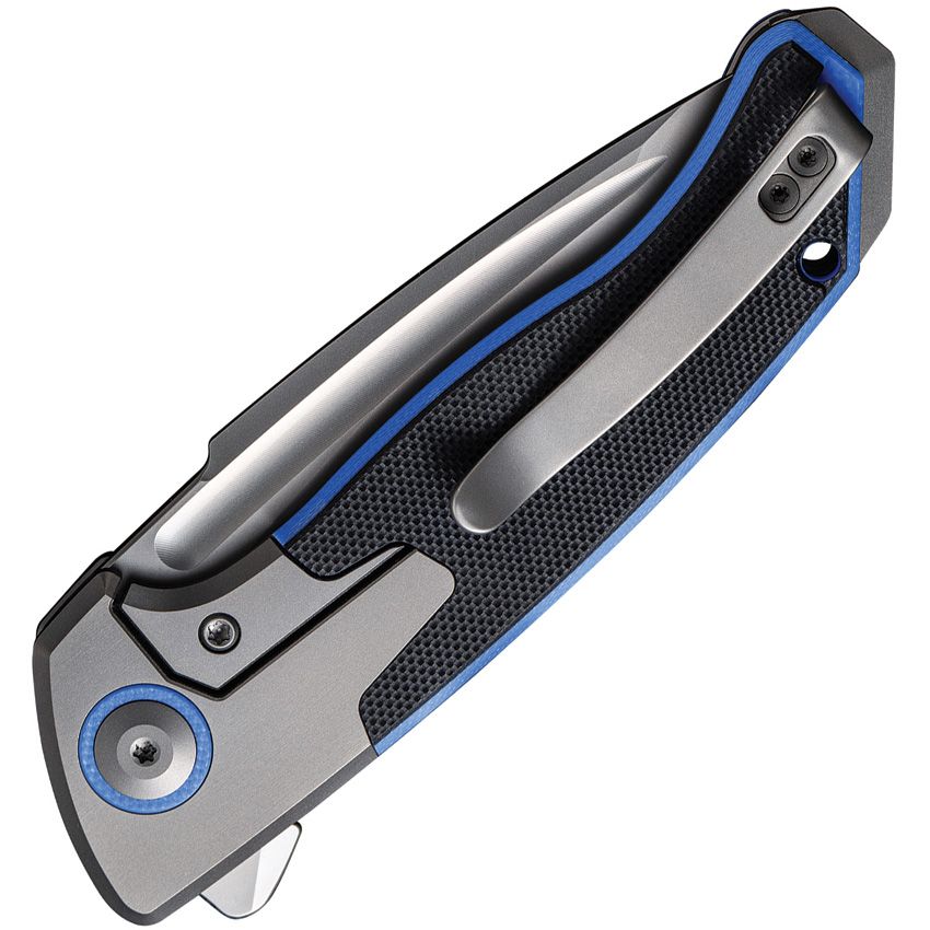 WE KNIVES WE20078A-2 PRESS CHECK FRAMELOCK BLUE CPM-20CV STEEL TANTO FOLDING KNIFE.