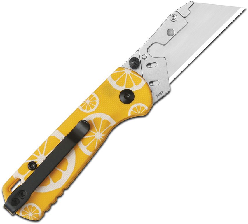CJBJ CUTLERY BOXER BUTTON LOCK FOLDING UTILITY KNIFE 2.3" REPLACEABLE UTILITY BLADE, YELLOW LEMON G10 HANDLES - J1967-LM