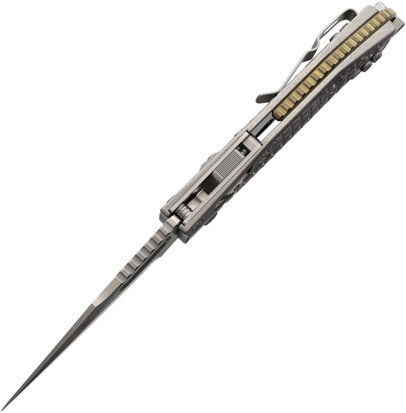 MICROTECH MARF SELECT MARFIONE SELECT STITCH MCT169RL10FRMS1  18718 FRAG TI AND BRONZE VAPOR BLAST FOLDING KNIFE.