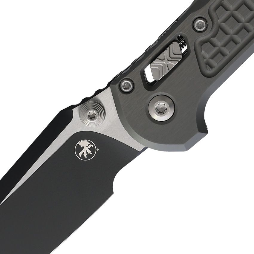 MICROTECH 1135RL-1FRNC LUDT RAM-LOK MANUAL FOLDING KNIFE 3.45" M390MK BLACK DROP POINT PLAIN BLADE, GRAY FRAG ALUMINUM HANDLES, REVERSIBLE CLIP, AXIS/CROSSBAR LOCK