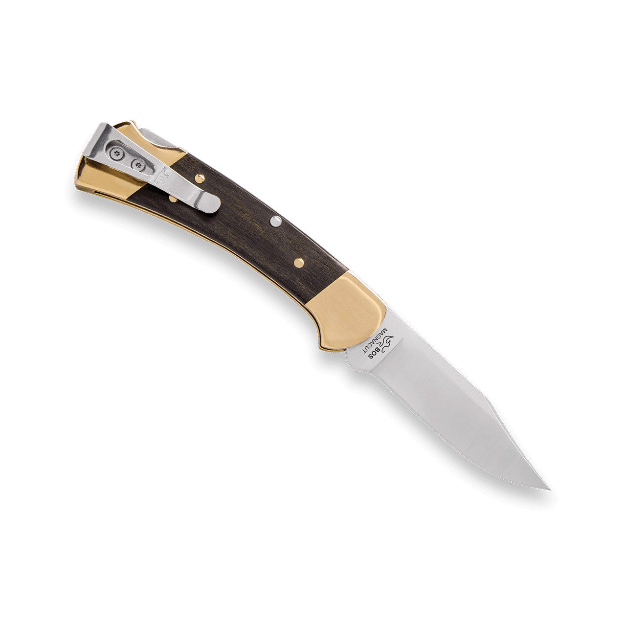 BUCK 112 112BRS19 SLIM RANGER HERITAGE ELITE FOLDING KNIFE 3" MAGNACUT PLAIN BLADE, EBONY WOOD HANDLES WITH BRASS BOLSTERS, DEEP CARRY POCKET CLIP, LOCKBACK - 14260