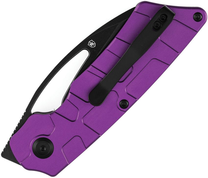 Tenable Knives Marshall Noble Goblin L Liner Lock Front Flipper Knife 3.08" 14C28N Black Stonewashed Sheepsfoot Blade, Purple Machined Aluminum Handles, Reversible Clip - B3016A3