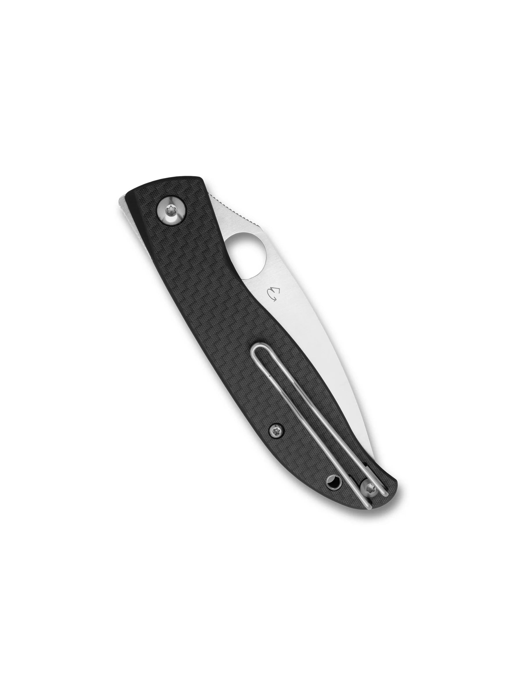SPYDERCO MANTRA 4 LINER LOCK FRONT FLIPPER KNIFE 3.34" SATIN LEAF-SHAPED PLAIN BLADE, PEEL-PLY CARBON FIBER/G10 LAMINATE HANDLES, REVERSIBLE WIRE CLIP - C274CFP