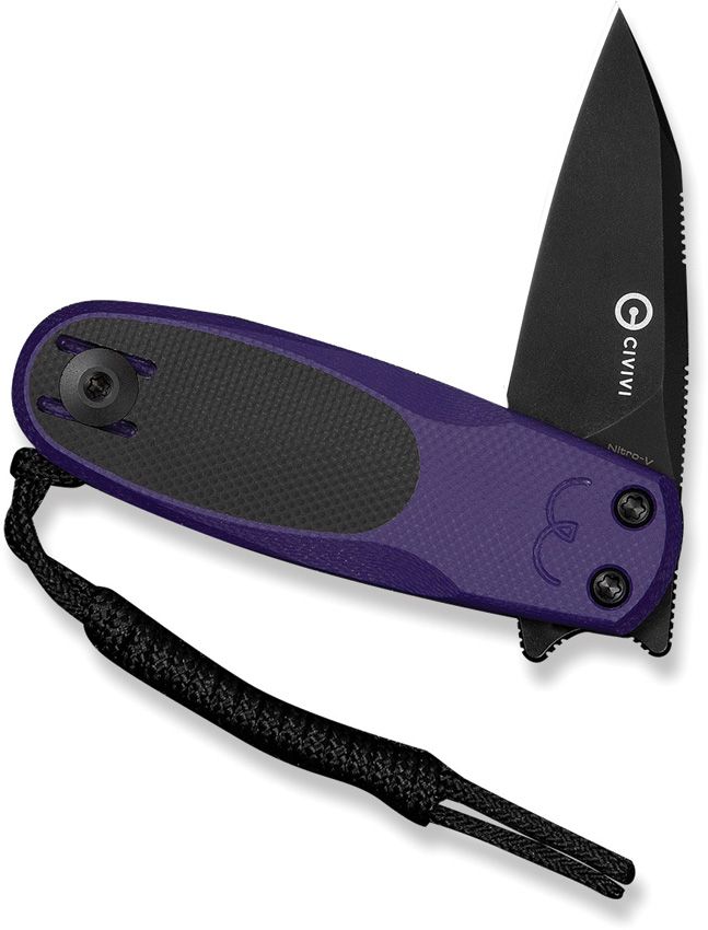 CIVIVI KNIVES OSTAP HEL PURR DOUBLE DETENT SLIPJOINT FLIPPER KNIFE 1.83" NITRO-V BLACK STONEWASHED REVERSE TANTO BLADE, PURPLE AND BLACK G10 HANDLES, REVERSIBLE WIRE CLIP - C25054-3