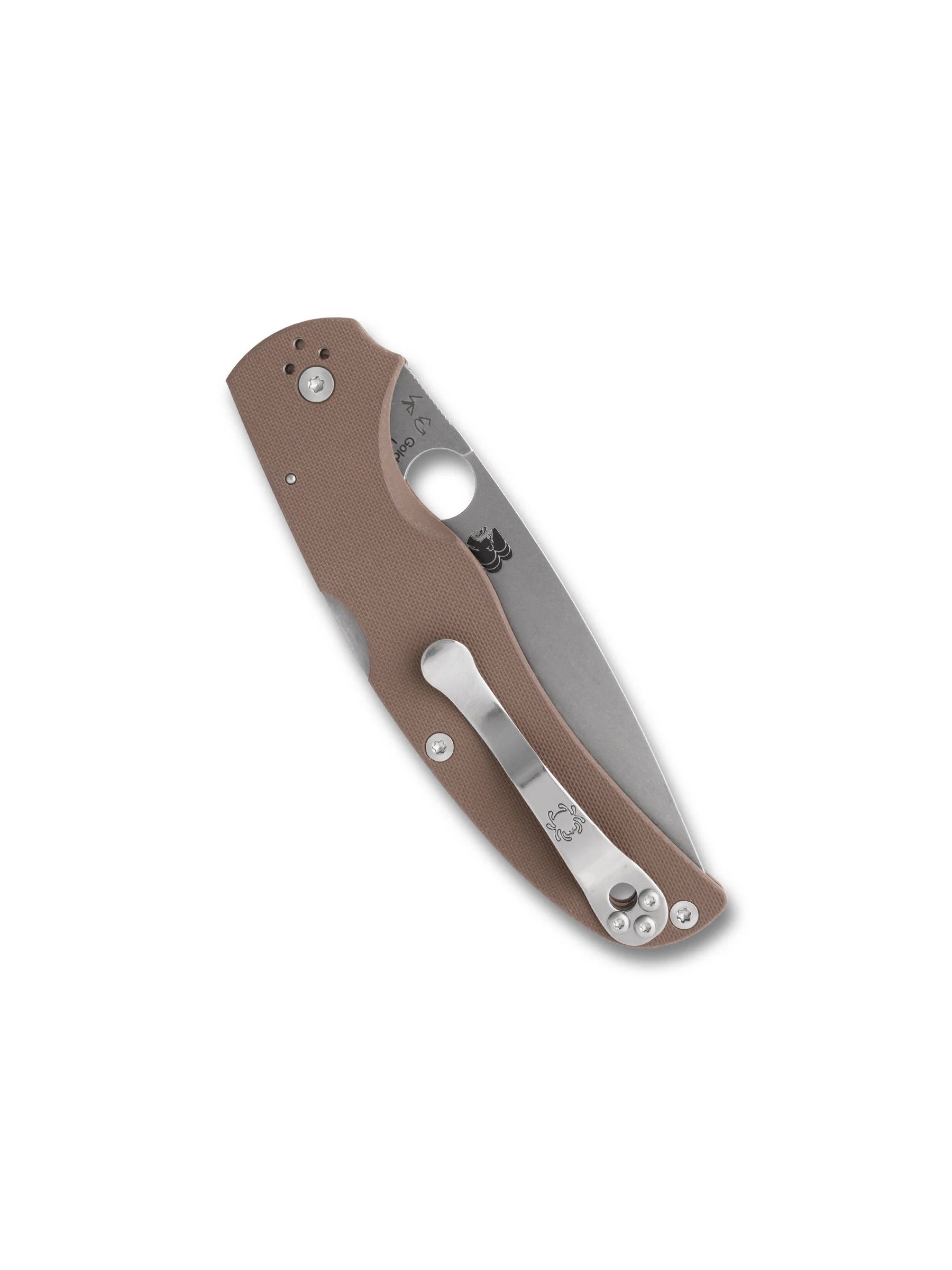 SPYDERCO NATIVE CHIEF SPRINT RUN FOLDING KNIFE 4.08" CPM-15V STONEWASHED PLAIN BLADE, BROWN G10 HANDLES, LOCKBACK - C244GPBN15V