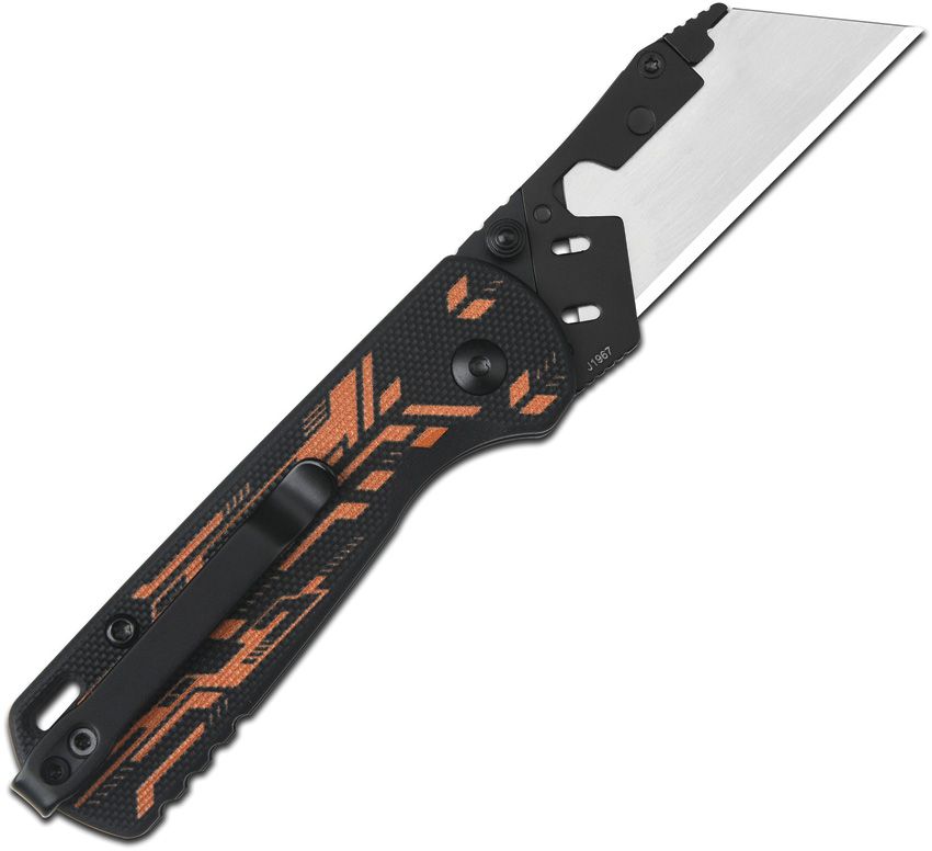 CJRB CUTLERY BOXER BUTTON LOCK FOLDING UTILITY KNIFE 2.3" REPLACEABLE UTILITY BLADE, BLACK MECHANICAL G10 HANDLES - J1967-BBK