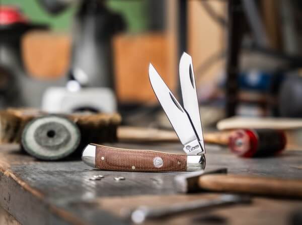 Boker Traditional Series 2.0 Trapper, Brown Canvas Micarta Handles with Nickel Silver Bolsters, D2 Blade 4.25" Closed, Slipjoint (non-locking) - 110889