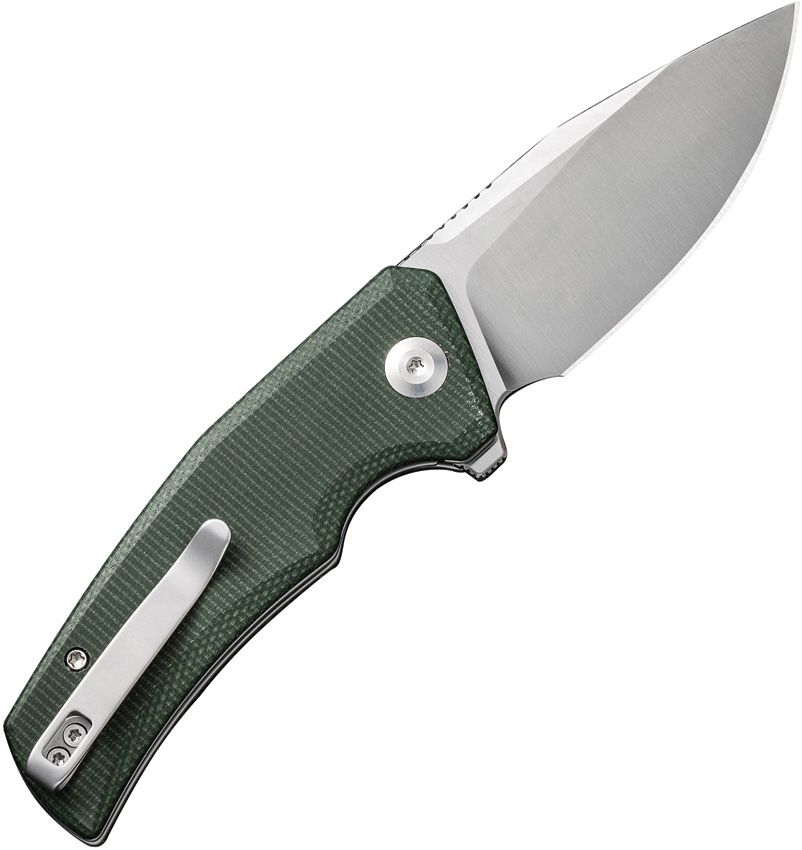CIVIVI KNIVES REGULATRON LINER LOCK FLIPPER KNIFE 2.98" NITRO-V SATIN DROP POINT BLADE, GREEN CANVAS MICARTA HANDLES, REVERSIBLE CLIP - C23006-2