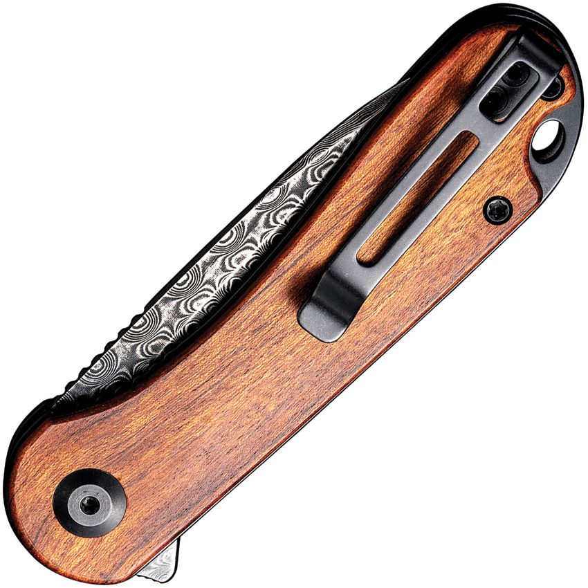 CIVIVI C907DS-2 ELEMENTUM CUIBOURTIA WOOD DAMASCUS STEEL FOLDING KNIFE.
