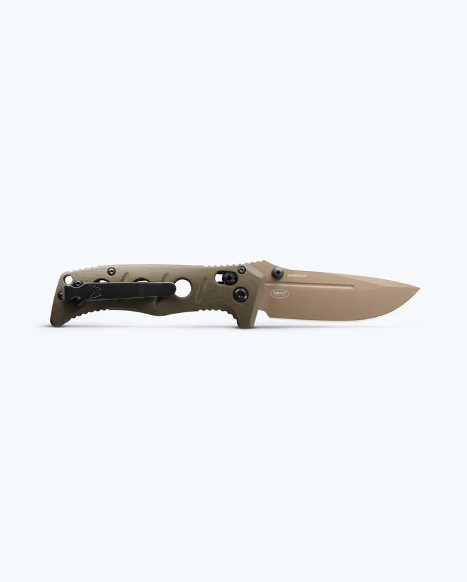 BENCHMADE 273FE-05 SHANE SIBERT MINI ADAMAS FOLDING KNIFE 3.25" MAGNACUT FLAT DARK EARTH PLAIN BLADE, OD GREEN G10 HANDLES, AXIS/CROSSBAR LOCK