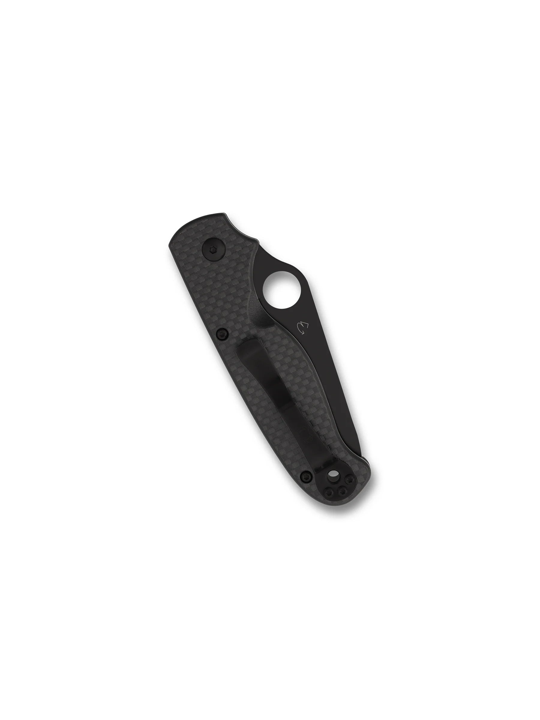 SPYDERCO BUTTONUP BUTTON LOCK FOLDING KNIFE 3.27" BLACK OXIDE MODIFIED CLIP POINT PLAIN BLADE, PEEL-PLY CARBON FIBER/G10 LAMINATE HANDLES, REVERSIBLE CLIP - C275CFPBK