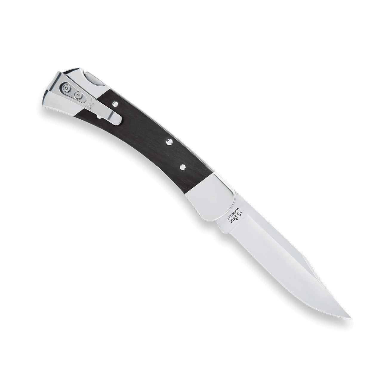 BUCK 110 110BRS20 SLIM HERITAGE ELITE FOLDING HUNTER 3.75" MAGNACUT PLAIN BLADE, EBONY WOOD HANDLES WITH NICKEL SILVER BOLSTERS, DEEP CARRY POCKET CLIP, LOCKBACK - 14527