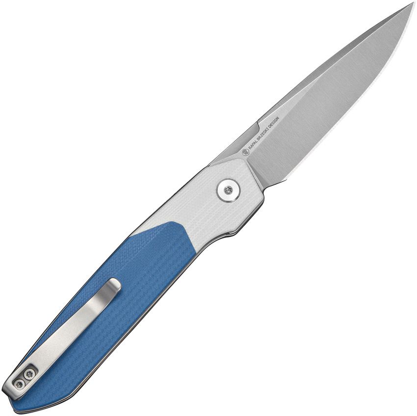 CIVIVI KNIVES RAFAL BRZESKI BRR15 LIGHT LINER LOCK FLIPPER KNIFE 3.2" NITRO-V SATIN DROP POINT BLADE, BLUE G10 HANDLES WITH WHITE G10 BOLSTERS, REVERSIBLE CLIP - C25063-1