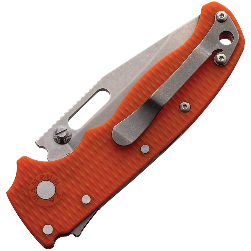 DEMKO DEMAD205F16 SHARK LOCK ORANGE G10 HANDLE D2 STEEL CLIP POINT FOLDING KNIFE.