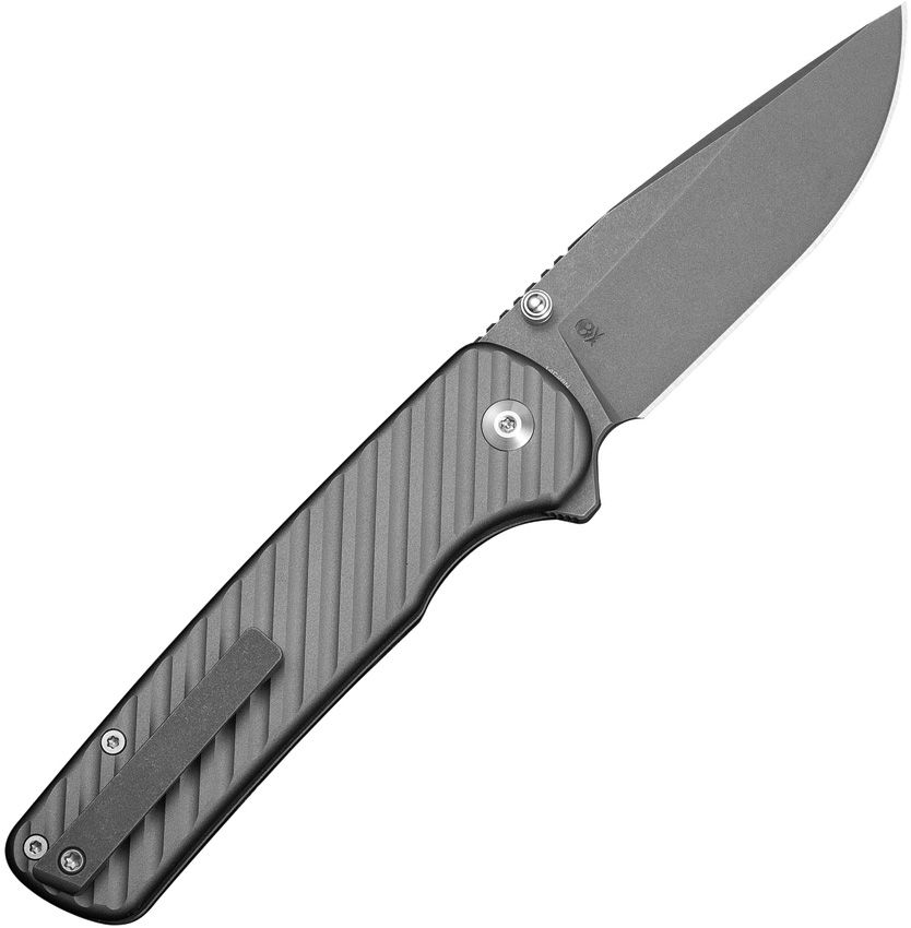 CIVIVI KNIVES PETE'S PIRATE LIFE IRON TIDE BUTTON LOCK FLIPPER KNIFE 3.24" 14C28N GRAY STONEWASHED CLIP POINT BLADE, GRAY MACHINED ALUMINUM HANDLES, TI CLIP - C25011-3