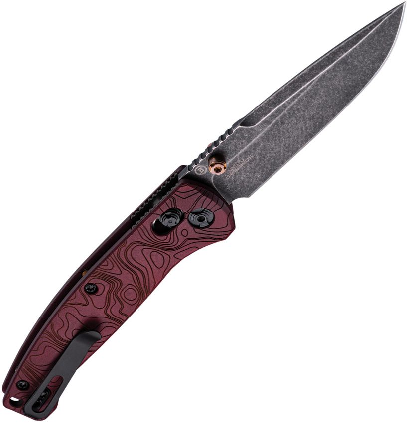 HOGUE FIRE SERIES MYSTO ABLE LOCK FOLDING KNIFE 3.4" CPM-MAGNACUT BLACK STONEWASHED CLIP POINT BLADE, TOPOGRAPHIC REDSTONE RICHLITE HANDLES, AXIS/CROSSBAR LOCK - HO24452