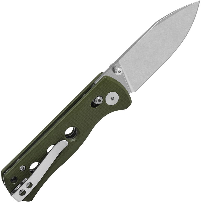 QSP KNIVES CANARY GLYDE LOCK FOLDING KNIFE 2.84" 14C28N STONEWASHED DROP POINT BLADE, OLIVE GREEN G10 HANDLES, AXIS/CROSSBAR LOCK - QS150GL-B1
