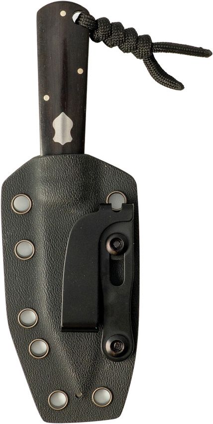 JACK WOLF KNIVES GATEWAY FIXED TRADITIONAL POCKET FIXED BLADE KNIFE 2.99" SANDVIK 14C28N BELT SATIN CLIP POINT BLADE, EBONY WOOD HANDLES, KYDEX SHEATH - JW54931