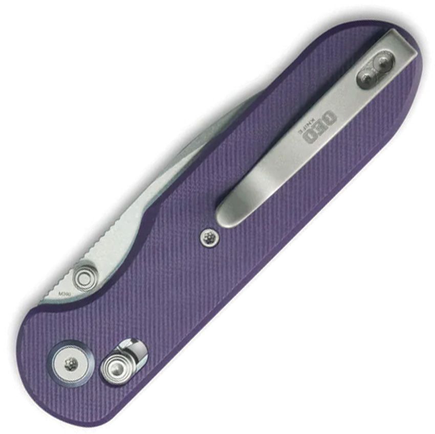 GEO KNIFE ETHEREAL CUTTER CROSSBAR LOCK GEO2402L – STONEWASH BOHLER M390 DROP POINT BLADE – PURPLE G-10 HANDLE – MADE IN CHINA