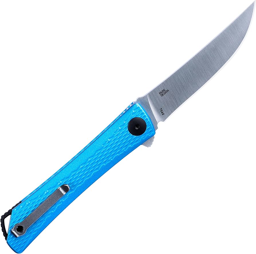 COLUMBIA RIVER CRKT 7540 JEFF PARK KALBI FLIPPER 3.28" ACUTO 440 SATIN UPSWEPT BLADE, MILLED BLUE ALUMINUM HANDLES, LINER LOCK