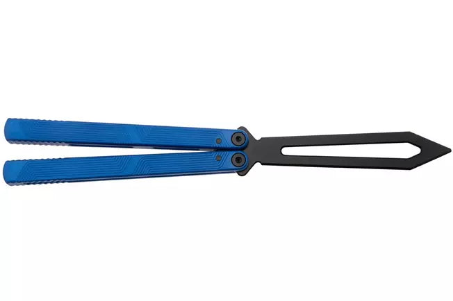 FLYTANIUM ZENITH 2.0 BALISONG TRAINER FLY1385SBB – BLACK COATED BLADE – STATIC BLUE ALUMINUM HANDLE - MADE IN CHINA
