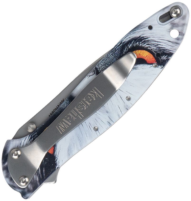 KERSHAW 1660HAWK KEN ONION LEEK CCI ASSISTED LINER LOCK FLIPPER KNIFE 3" 14C28N BEAD BLAST PLAIN BLADE, HAWK EYES ALUMINUM HANDLES