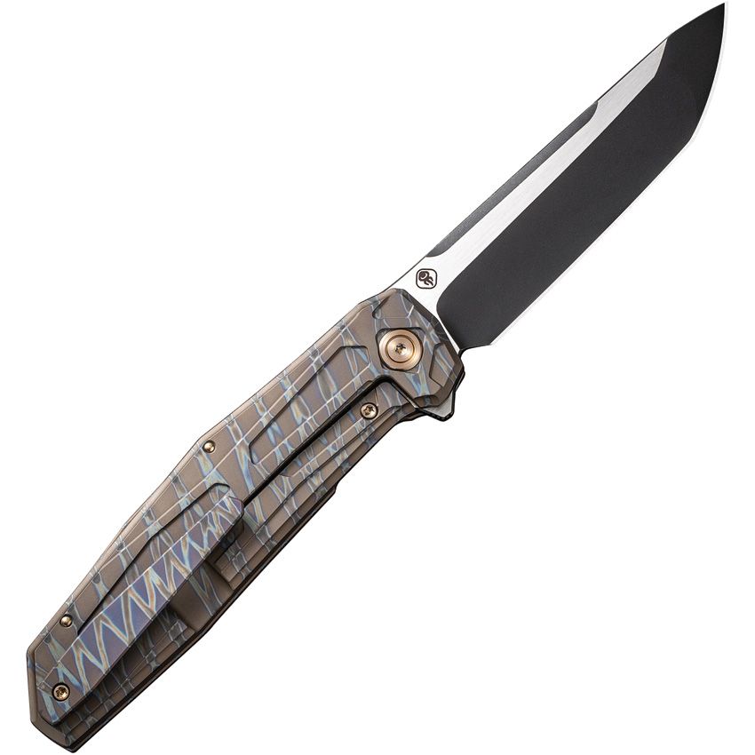 WE KNIVES WE22035-4 SHADOFIRE FLAME FRAMELOCK CPM-20CV FLAME ANODIZED TI TANTO FOLDING KNIFE.