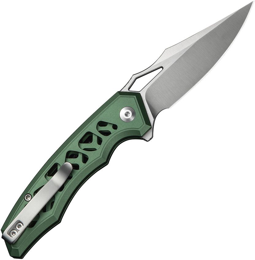 CIVIVI KNIVES ANAAKI BUTTON LOCK FLIPPER KNIFE 2.98" NITRO-V SATIN CLIP POINT BLADE, GREEN SKELETONIZED ALUMINUM HANDLES, REVERSIBLE CLIP - C24039-3
