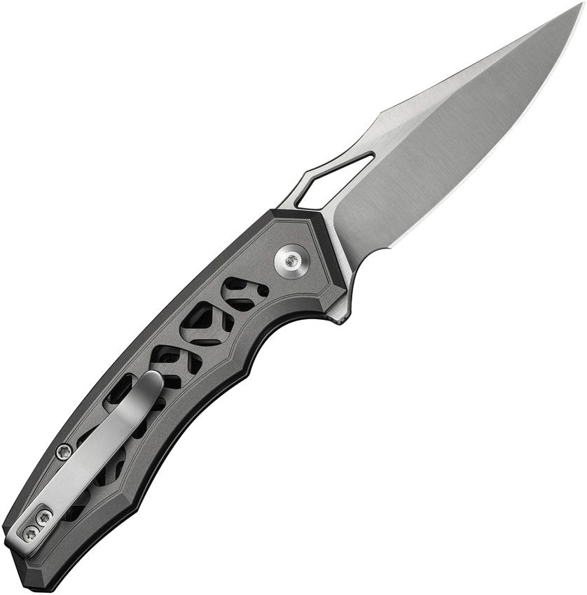 CIVIVI KNIVES ANAAKI BUTTON LOCK FLIPPER KNIFE 2.98" NITRO-V SATIN CLIP POINT BLADE, GRAY SKELETONIZED ALUMINUM HANDLES, REVERSIBLE CLIP - C24039-2