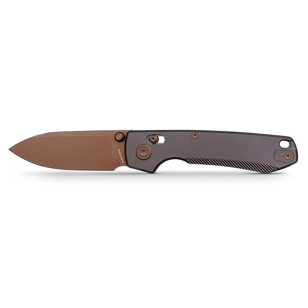VOSTEED RACCOON TISLIM VOSA4503 – COPPER DUNE 154CM DROP POINT BLADE – REDDISH PURPLE TITANIUM HANDLE – CROSSBAR LOCK – MADE IN CHINA