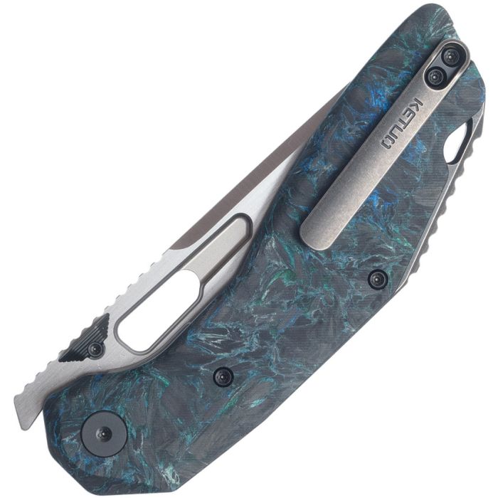 KETUO YAKUZA LINER LOCK KETM0101 – SATIN 154CM TANTO BLADE – BLUE AND GREEN CARBON FIBER HANDLE – MADE IN CHINA